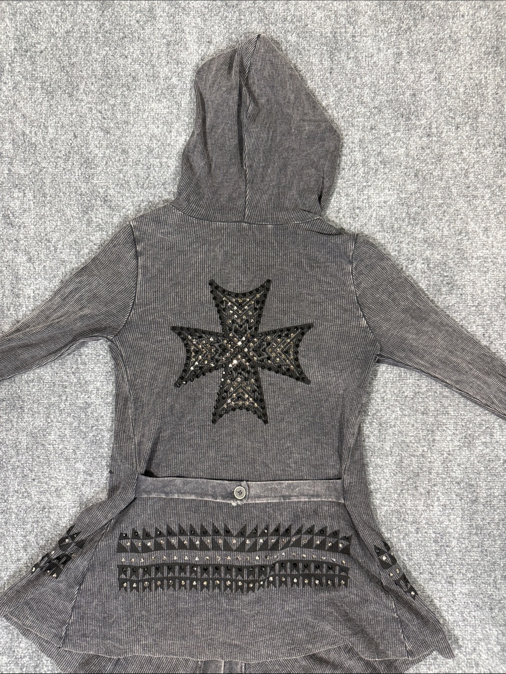 Vocal USA Hooded Waffle Knit Cardigan Rhinestone Embellished - Picture 2 of 7